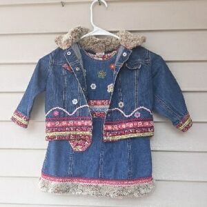 Oilily Blue Jean Jacket And Denim Jumper Dress Outfit Size 92